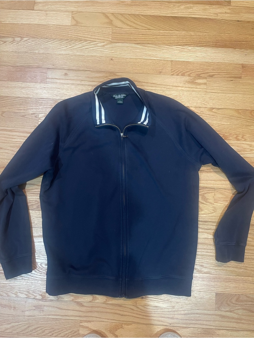 Brooks Brothers Navy Zip-Up Jacket with White Collar Stripes